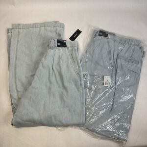 2 Express Wide Leg High Rise Rigid Jeans Light Wash Blue Pleated Denim 8R NEW